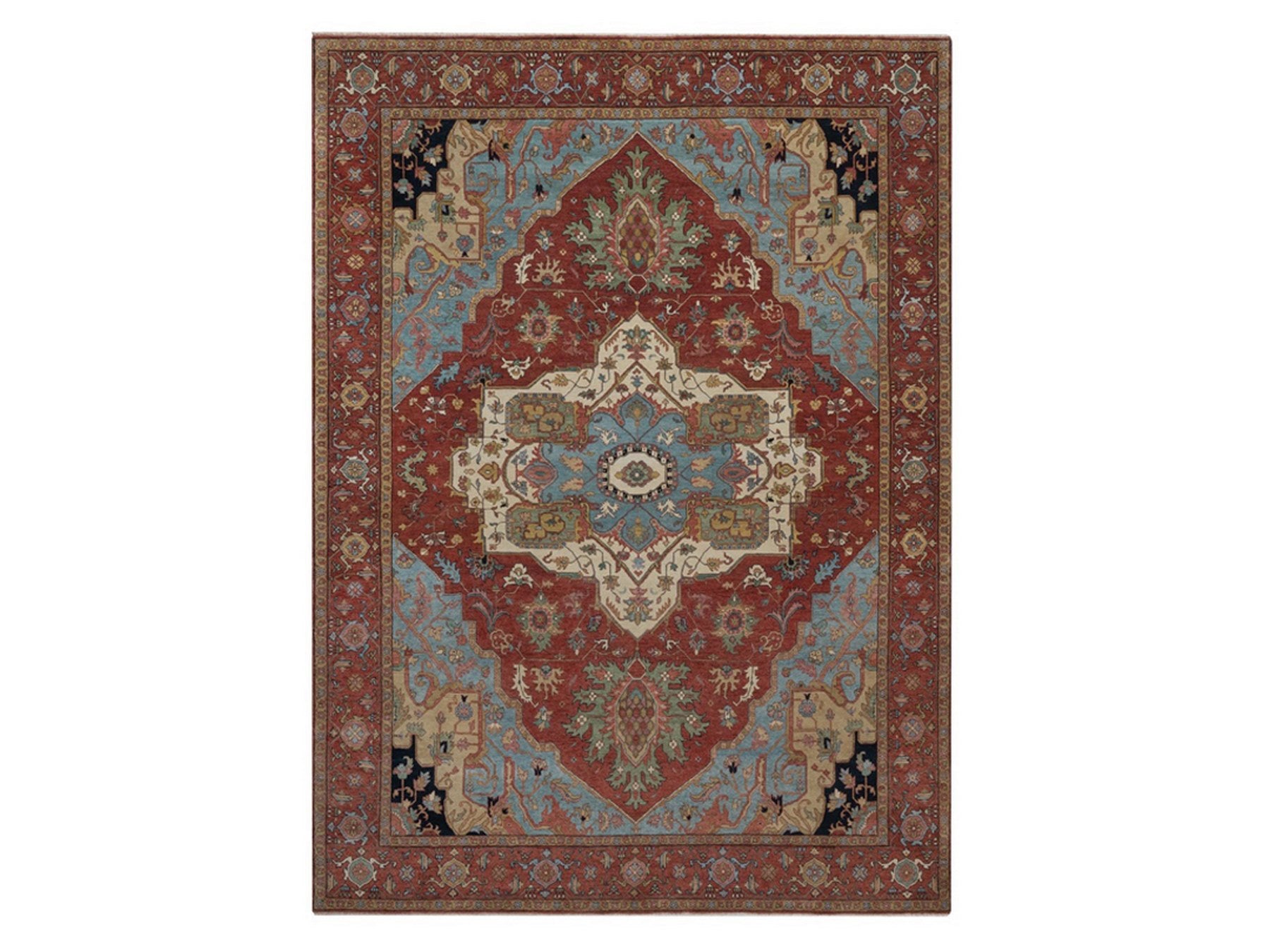 Red 8'10" x 12'1" Heriz Hand knotted Wool Rug - Sku: O092456