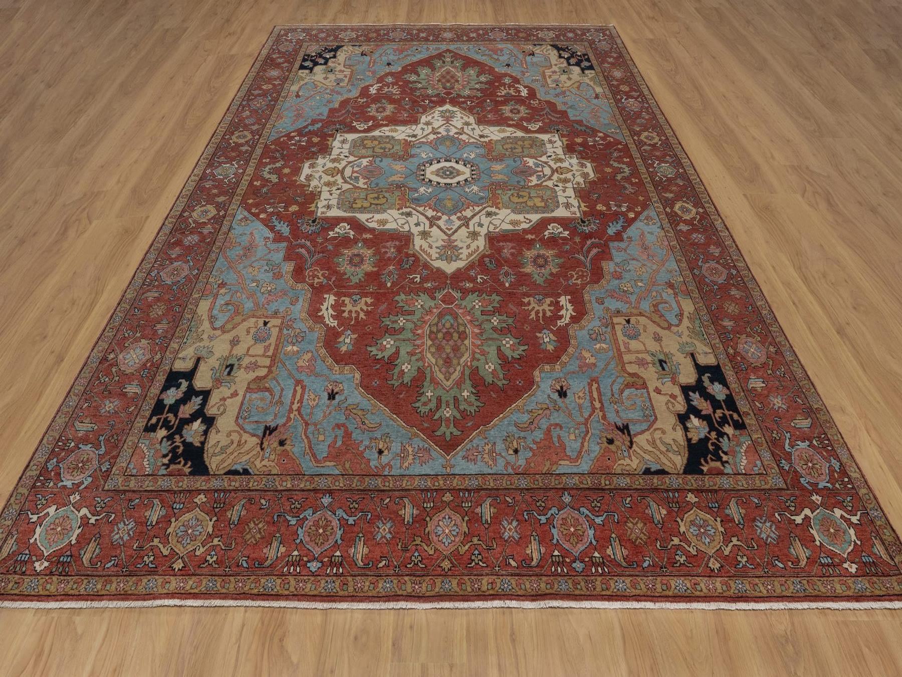 Red 8'10" x 12'1" Heriz Hand knotted Wool Rug - Sku: O092456