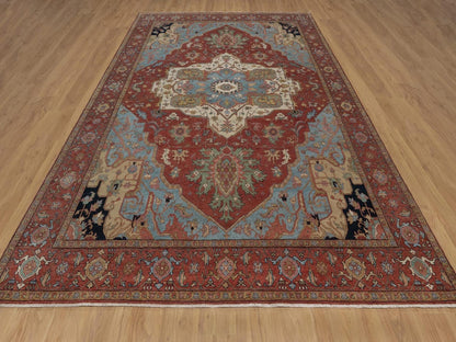 Red 8'10" x 12'1" Heriz Hand knotted Wool Rug - Sku: O092456