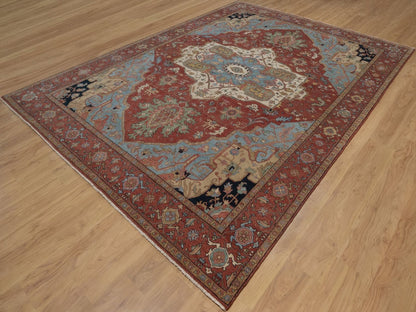 Red 8'10" x 12'1" Heriz Hand knotted Wool Rug - Sku: O092456