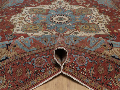 Red 8'10" x 12'1" Heriz Hand knotted Wool Rug - Sku: O092456
