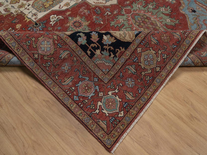 Red 8'10" x 12'1" Heriz Hand knotted Wool Rug - Sku: O092456