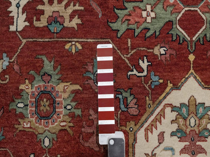Red 8'10" x 12'1" Heriz Hand knotted Wool Rug - Sku: O092456