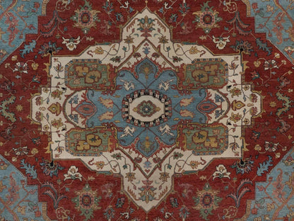 Red 8'10" x 12'1" Heriz Hand knotted Wool Rug - Sku: O092456