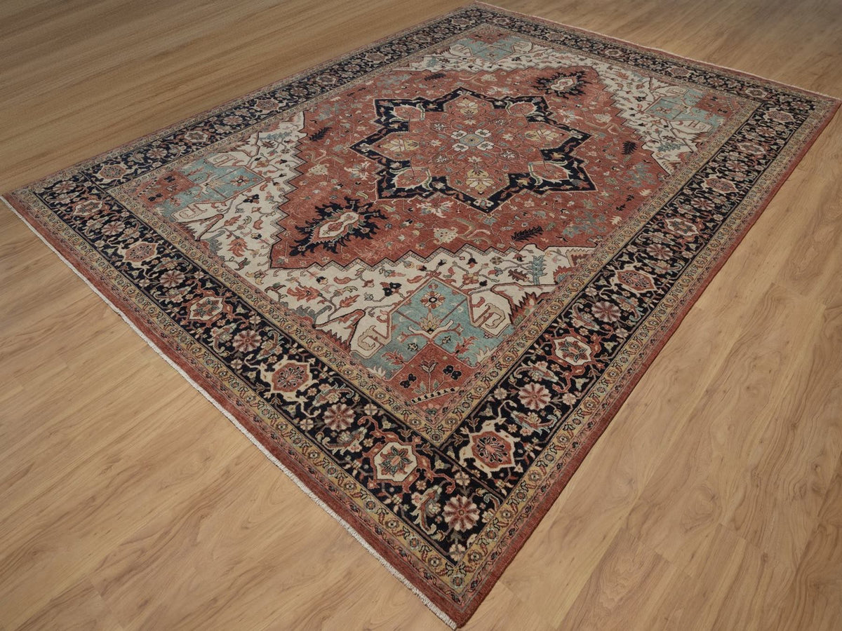 Heriz Heriz hand-knotted wool rug in Red & Midnight Blue, 9'1" x 12'1" — SKU O092458 (view 3)