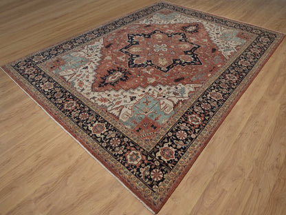 Heriz Heriz hand-knotted wool rug in Red & Midnight Blue, 9'1" x 12'1" — SKU O092458 (view 3)