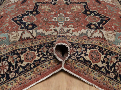 Red 9'1" x 12'1" Heriz Hand knotted Wool Rug - Sku: O092458