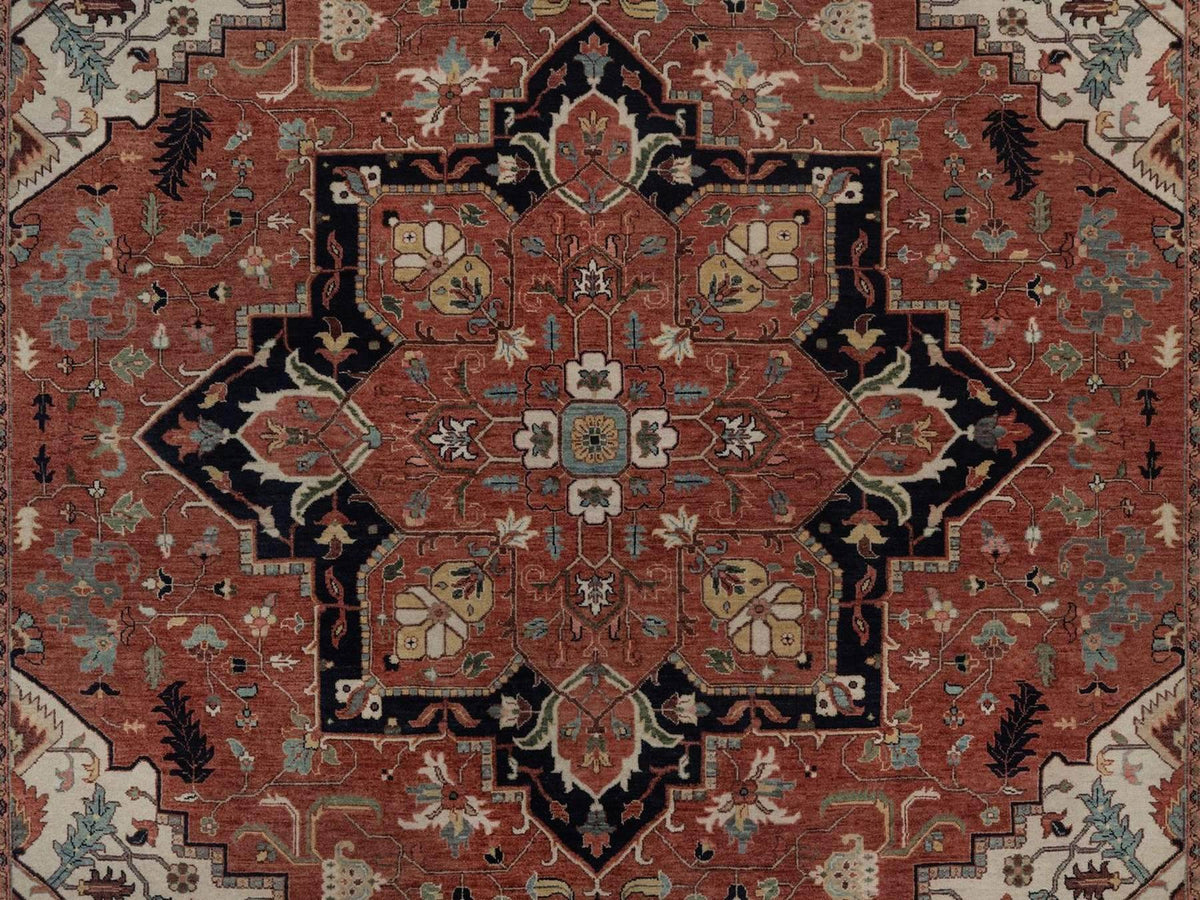 Heriz Heriz hand-knotted wool rug in Red & Midnight Blue, 9'1" x 12'1" — SKU O092458 (view 8)