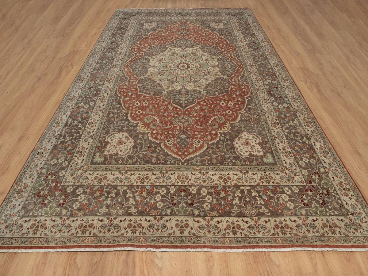Tabriz Fine Oriental hand-knotted wool rug in Red & Brown, 10' x 14'1" — SKU O092459 (view 2)