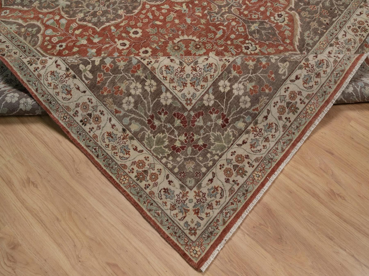 Tabriz Fine Oriental hand-knotted wool rug in Red & Brown, 10' x 14'1" — SKU O092459 (view 6)