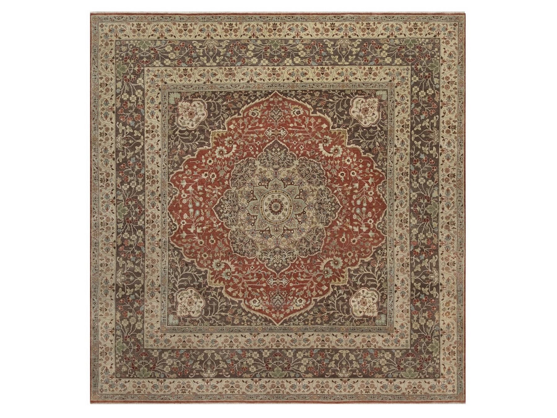 Tabriz Fine Oriental hand-knotted wool rug in Red & Brown, 9'11" x 10'4" — SKU O092460