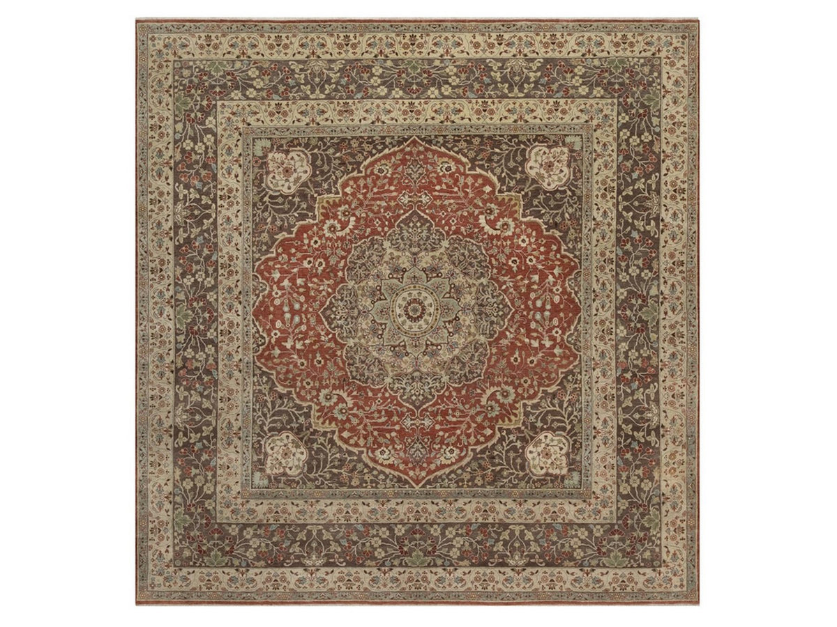 Tabriz Fine Oriental hand-knotted wool rug in Red & Brown, 9'11" x 10'4" — SKU O092460