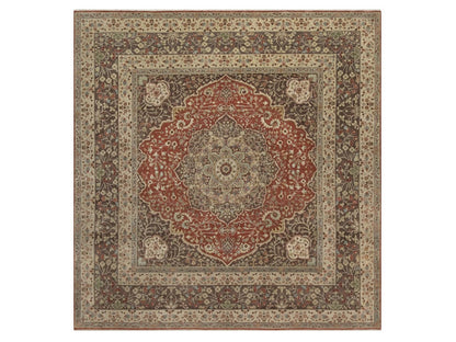 Tabriz Fine Oriental hand-knotted wool rug in Red & Brown, 9'11" x 10'4" — SKU O092460