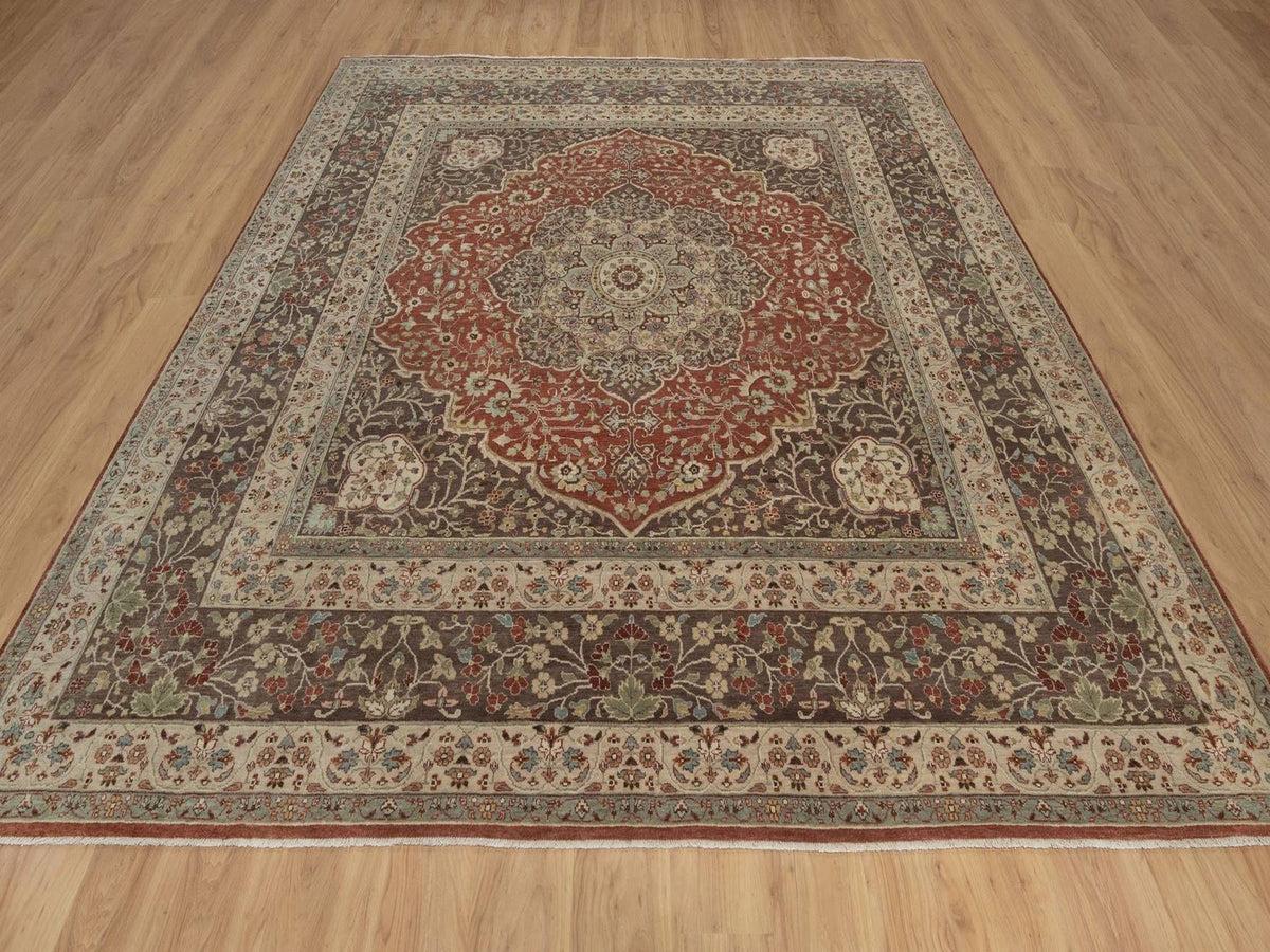Tabriz Fine Oriental hand-knotted wool rug in Red & Brown, 9'11" x 10'4" — SKU O092460 (view 2)