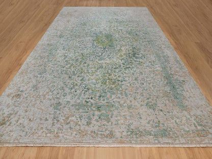Green 11'10" x 15'1" Modern and Contemporary Hand knotted Wool/Silk Rug - Sku: O092462