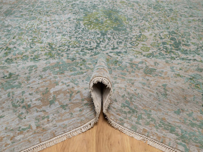 Green 11'10" x 15'1" Modern and Contemporary Hand knotted Wool/Silk Rug - Sku: O092462