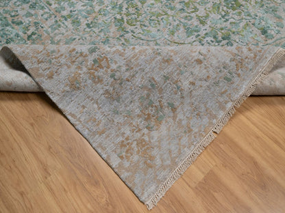 Green 11'10" x 15'1" Modern and Contemporary Hand knotted Wool/Silk Rug - Sku: O092462