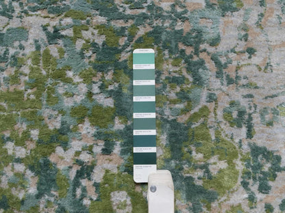 Green 11'10" x 15'1" Modern and Contemporary Hand knotted Wool/Silk Rug - Sku: O092462