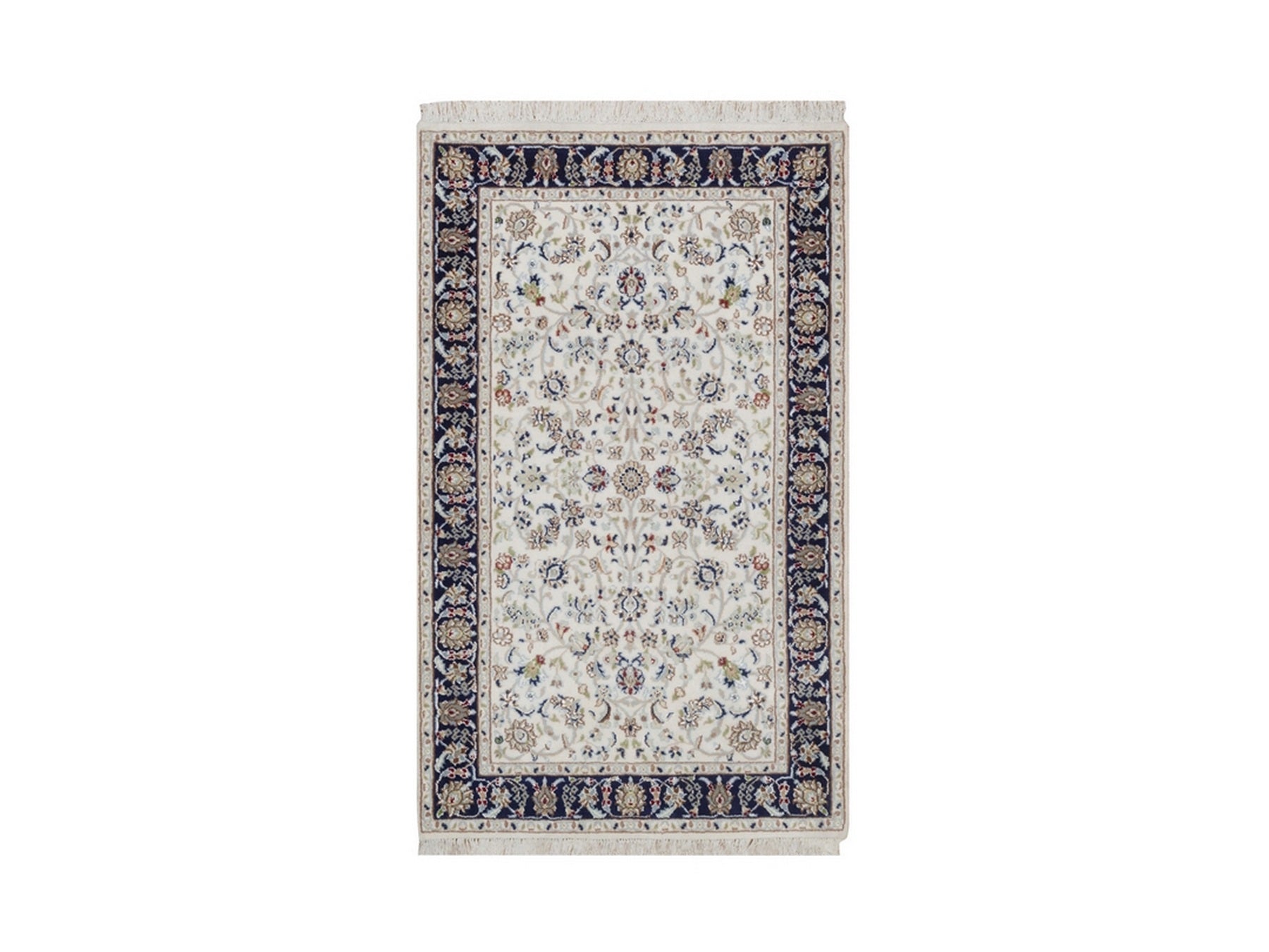 Nain Fine Oriental hand-knotted wool/silk rug in Ivory & Midnight Blue, 3'1" x 5'2" — SKU O092464