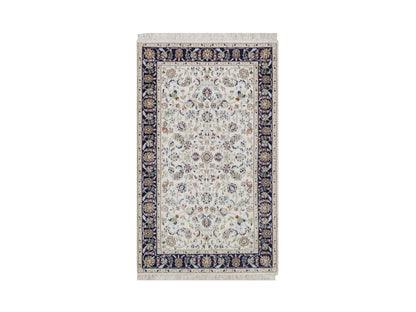 Nain Fine Oriental hand-knotted wool/silk rug in Ivory & Midnight Blue, 3'1" x 5'2" — SKU O092464