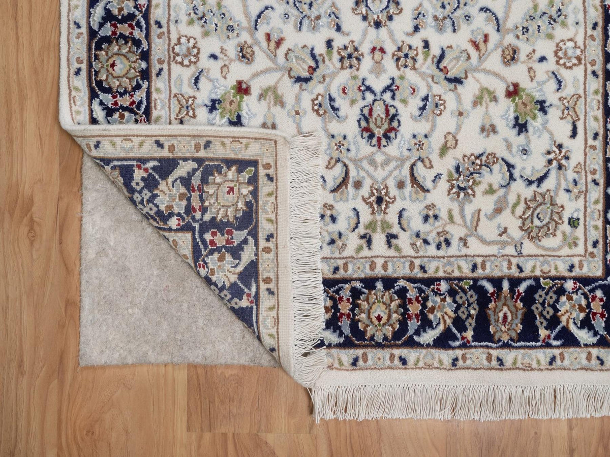 Nain Fine Oriental hand-knotted wool/silk rug in Ivory & Midnight Blue, 3'1" x 5'2" — SKU O092464 (view 3)