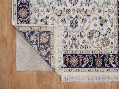 Nain Fine Oriental hand-knotted wool/silk rug in Ivory & Midnight Blue, 3'1" x 5'2" — SKU O092464 (view 3)