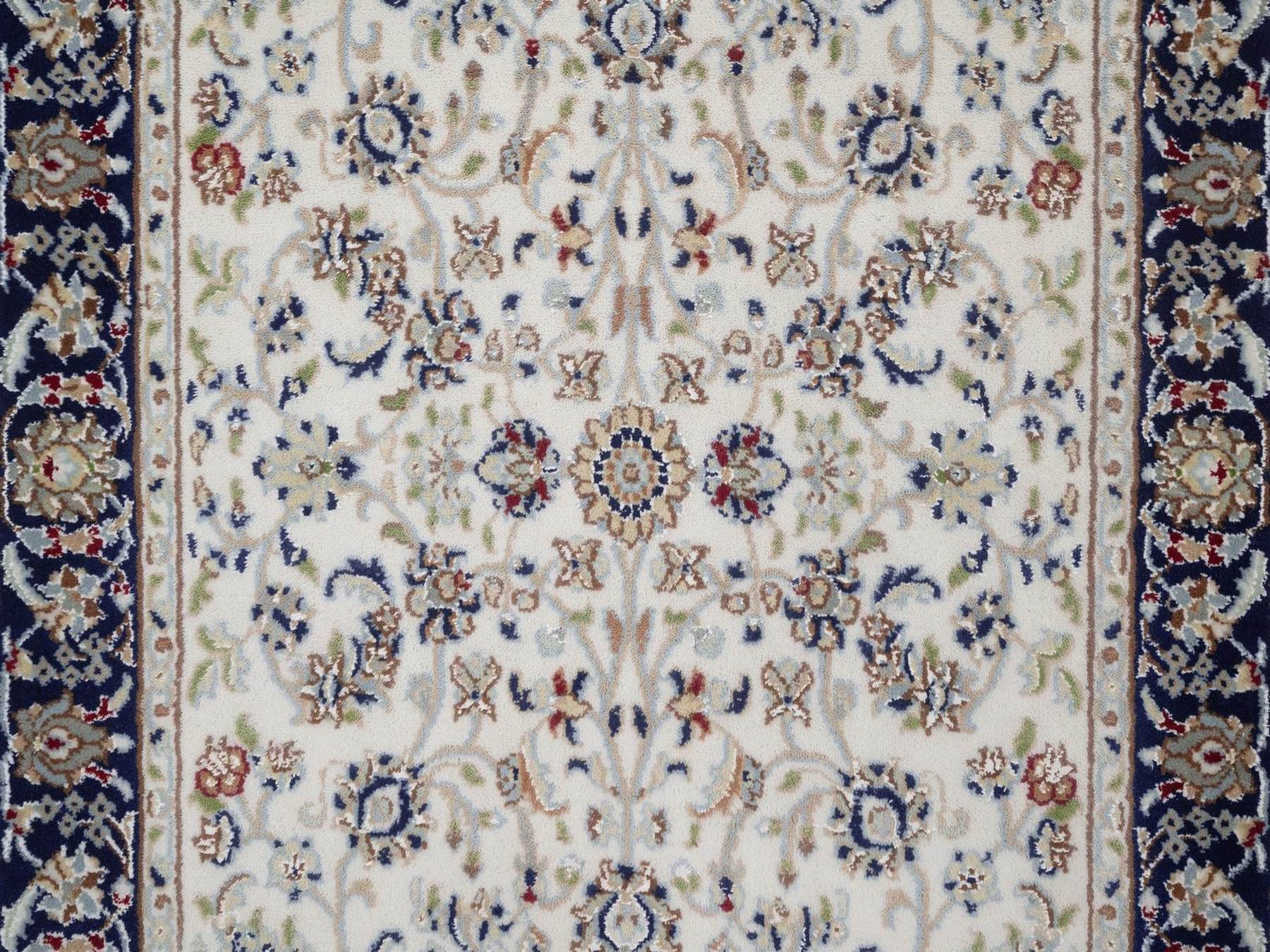 Nain Fine Oriental hand-knotted wool/silk rug in Ivory & Midnight Blue, 3'1" x 5'2" — SKU O092464 (view 5)