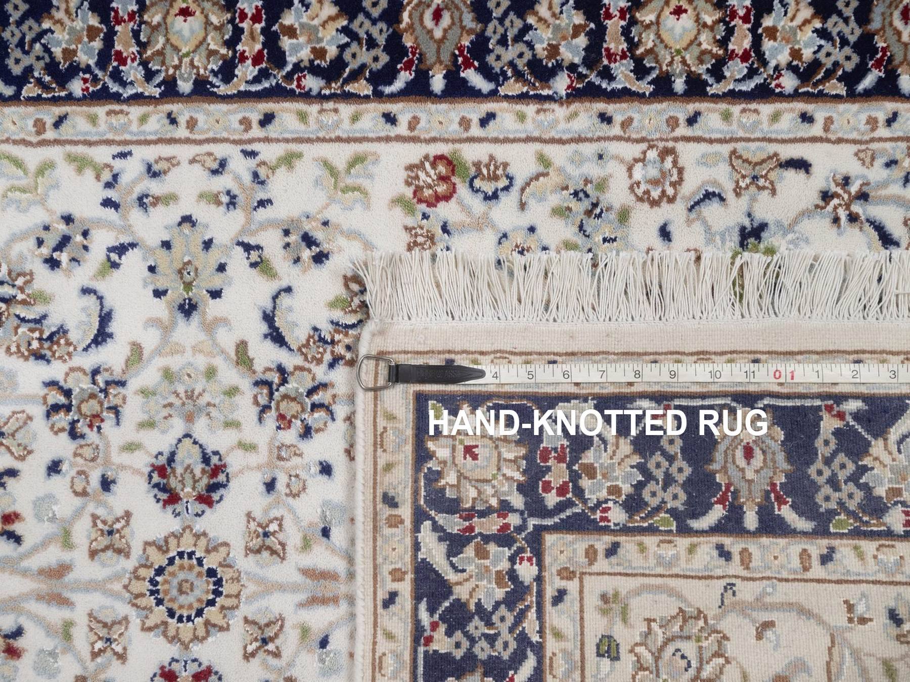 Nain Fine Oriental hand-knotted wool/silk rug in Ivory & Midnight Blue, 3'1" x 5'2" — SKU O092464 (view 8)
