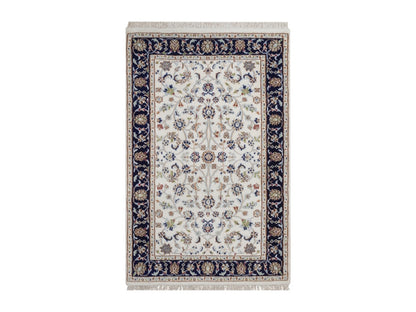 Nain Fine Oriental hand-knotted wool/silk rug in Ivory & Midnight Blue, 2'8" x 4'2" — SKU O092465