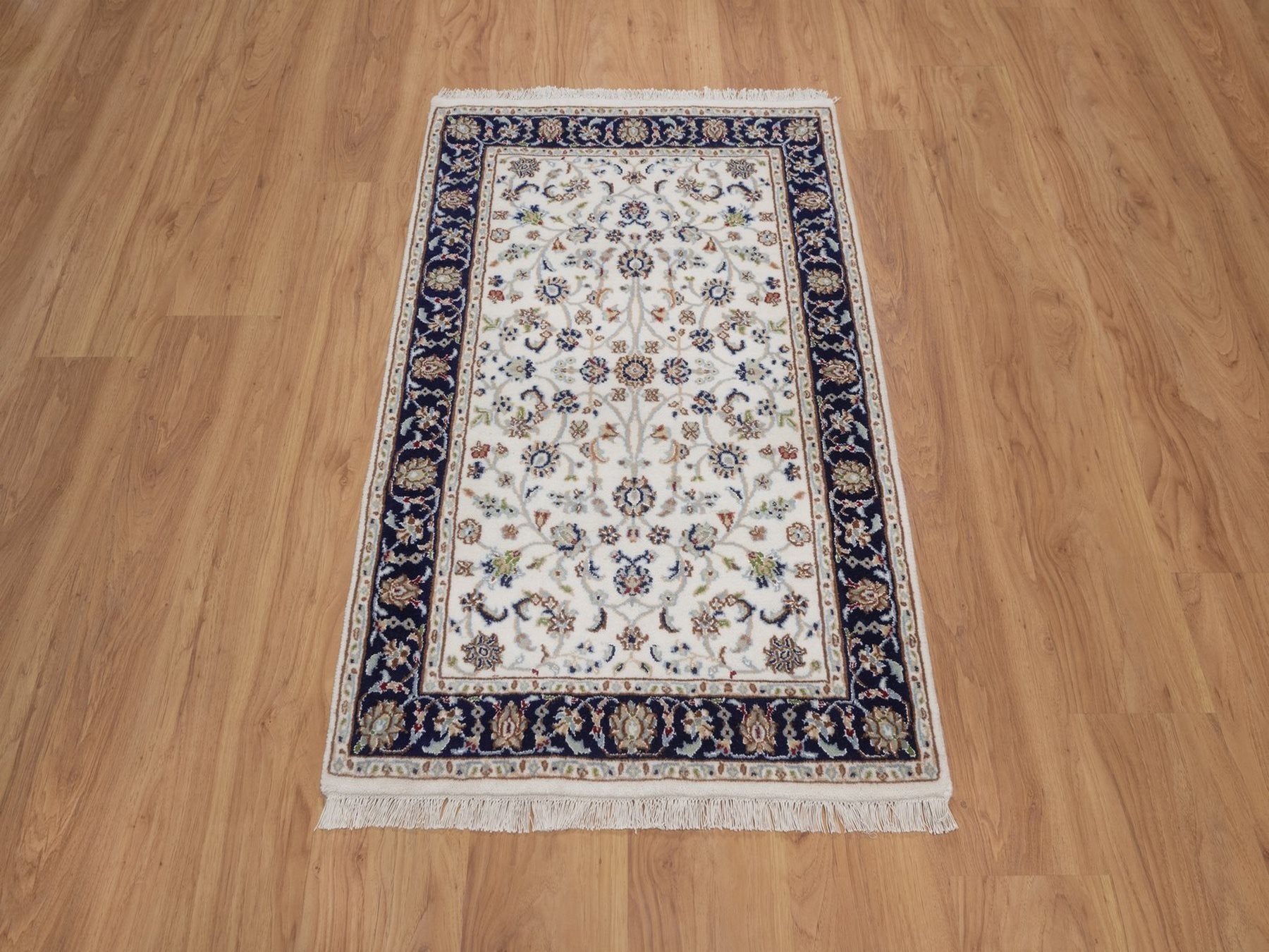 Nain Fine Oriental hand-knotted wool/silk rug in Ivory & Midnight Blue, 2'8" x 4'2" — SKU O092465 (view 2)