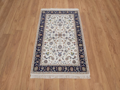 Nain Fine Oriental hand-knotted wool/silk rug in Ivory & Midnight Blue, 2'8" x 4'2" — SKU O092465 (view 2)