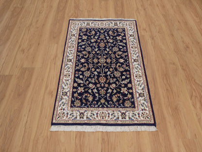 Blue 2'9" x 4'1" Fine Oriental Hand knotted Wool/Silk Rug - Sku: O092468