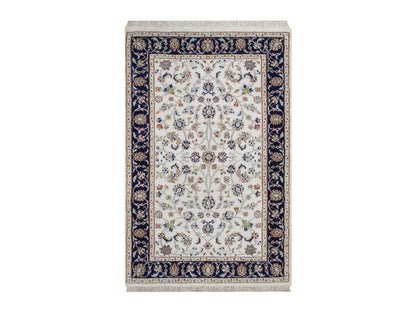 Nain Fine Oriental hand-knotted wool/silk rug in Ivory & Midnight Blue, 2'8" x 4'2" — SKU O092469