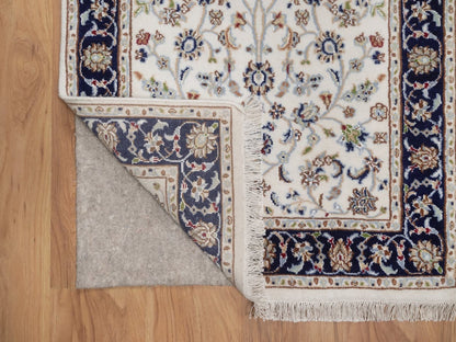 Nain Fine Oriental hand-knotted wool/silk rug in Ivory & Midnight Blue, 2'8" x 4'2" — SKU O092469 (view 3)
