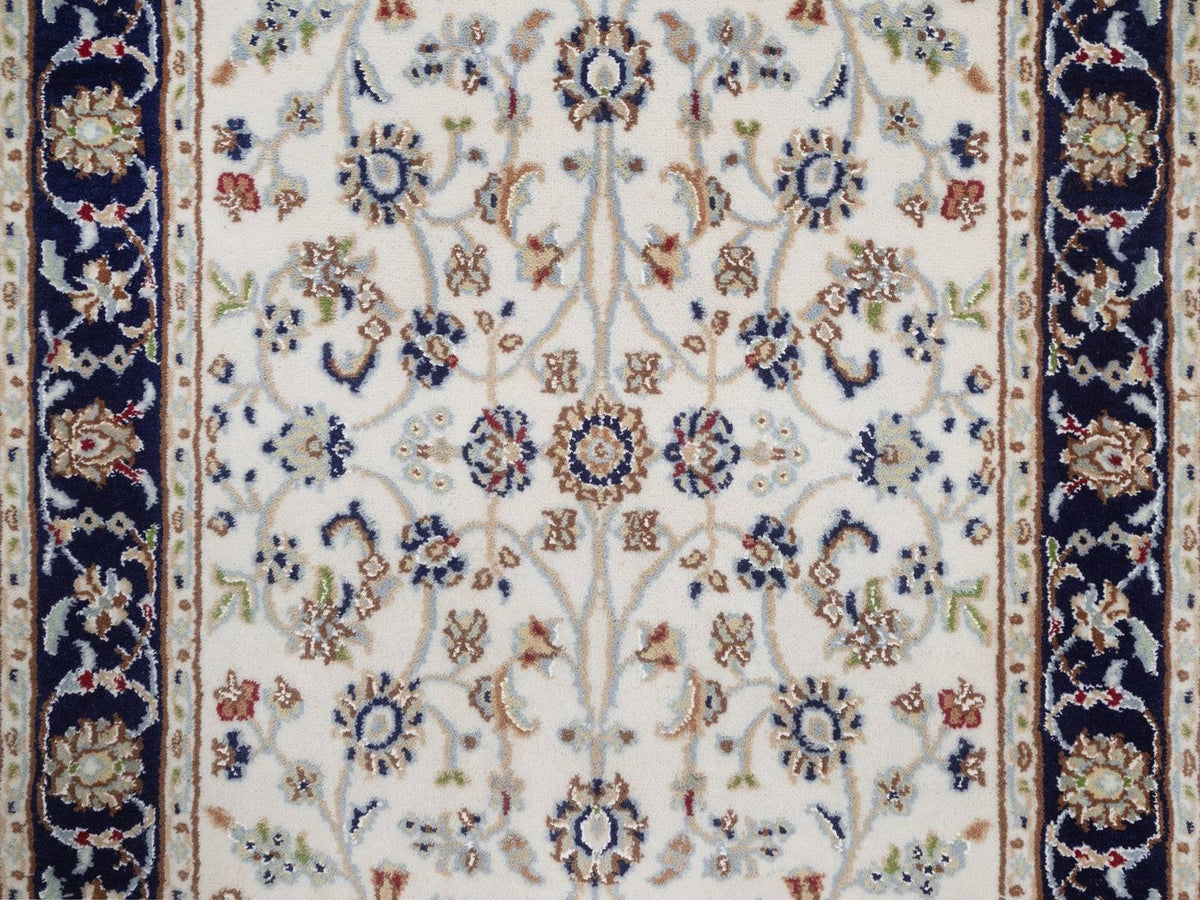 Nain Fine Oriental hand-knotted wool/silk rug in Ivory & Midnight Blue, 2'8" x 4'2" — SKU O092469 (view 5)