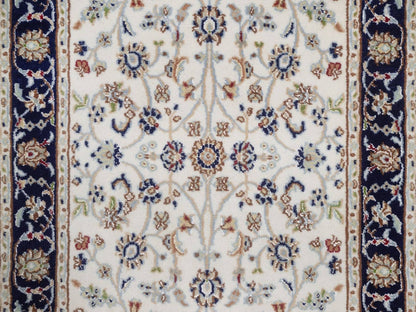 Nain Fine Oriental hand-knotted wool/silk rug in Ivory & Midnight Blue, 2'8" x 4'2" — SKU O092469 (view 5)