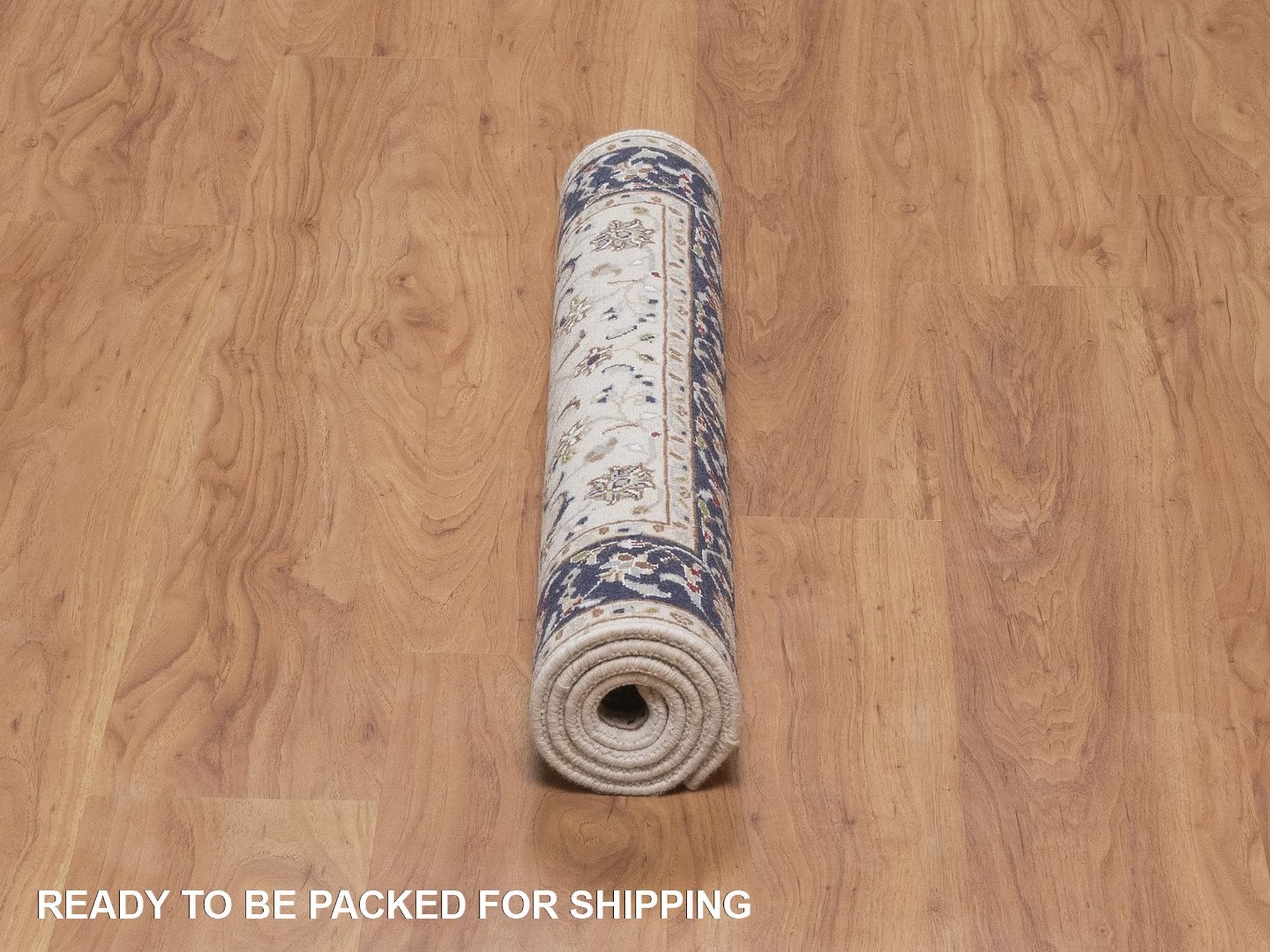 Nain Fine Oriental hand-knotted wool/silk rug in Ivory & Midnight Blue, 2'8" x 4'2" — SKU O092469 (view 6)
