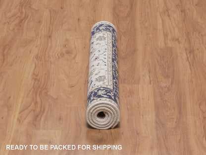 Nain Fine Oriental hand-knotted wool/silk rug in Ivory & Midnight Blue, 2'8" x 4'2" — SKU O092469 (view 6)