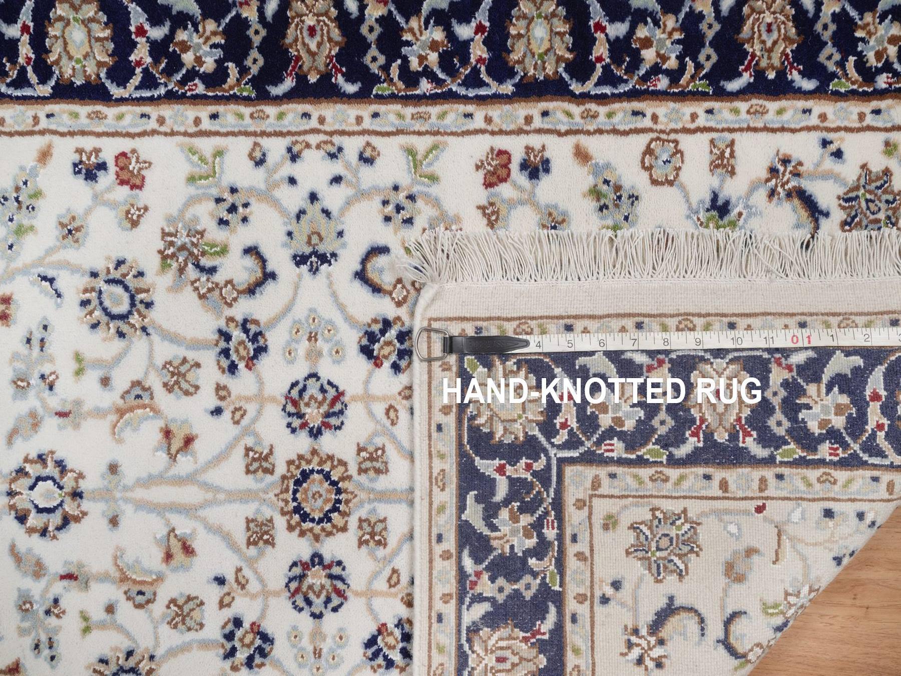 Nain Fine Oriental hand-knotted wool/silk rug in Ivory & Midnight Blue, 2'8" x 4'2" — SKU O092469 (view 8)