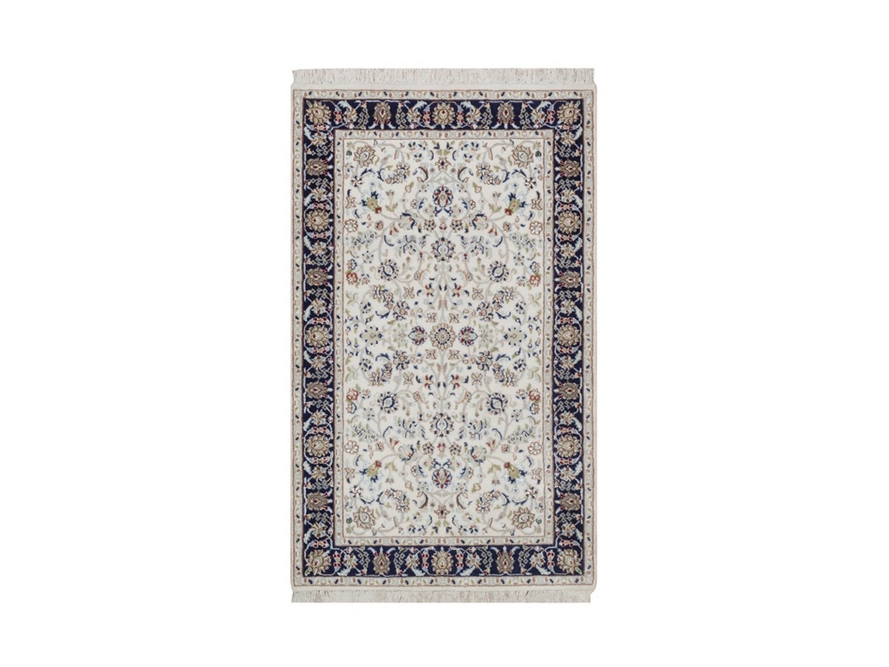 Nain Fine Oriental hand-knotted wool/silk rug in Ivory & Midnight Blue, 3' x 5'2" — SKU O092470