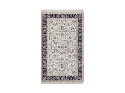 Nain Fine Oriental hand-knotted wool/silk rug in Ivory & Midnight Blue, 3' x 5'2" — SKU O092470