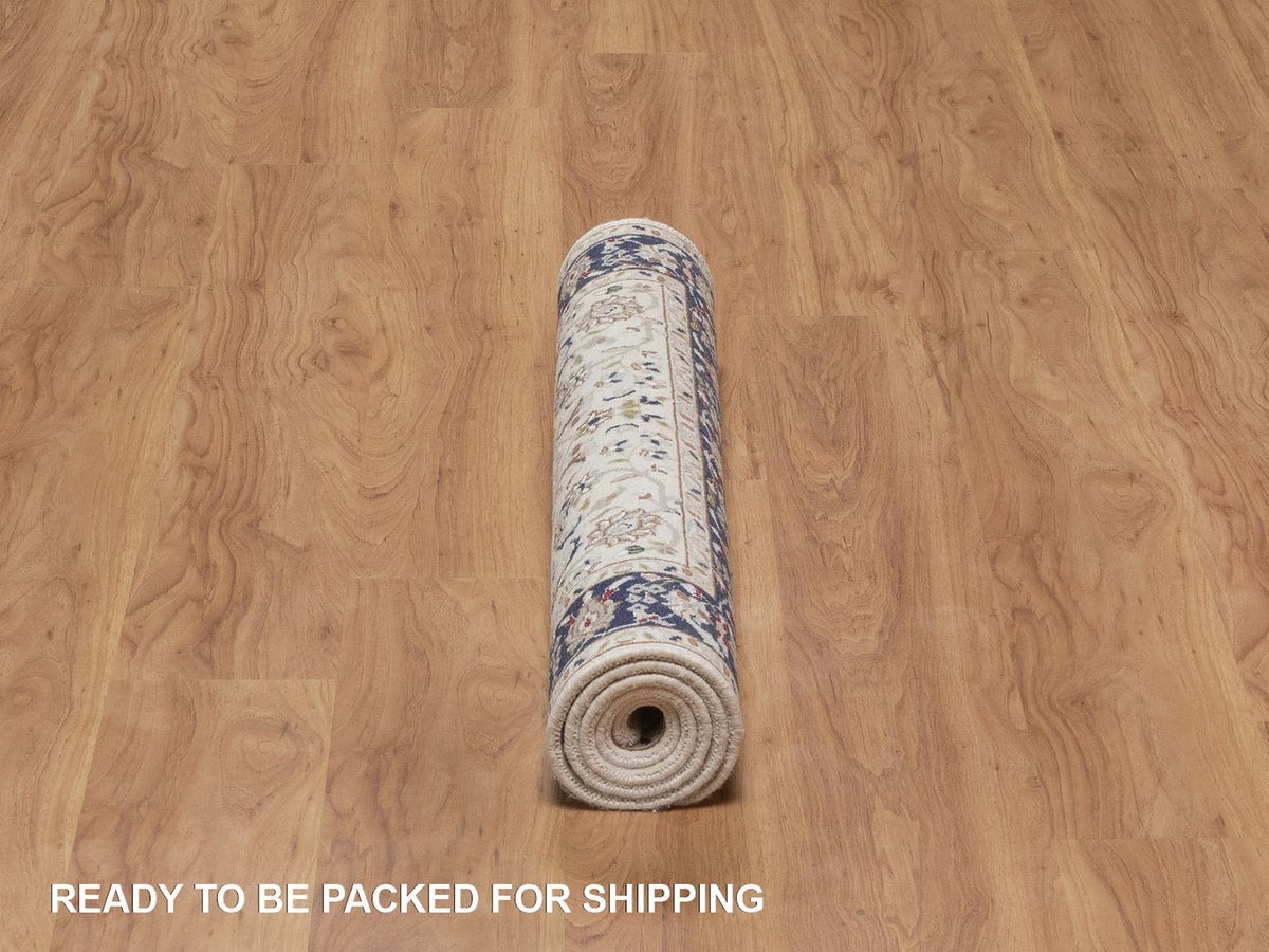 Nain Fine Oriental hand-knotted wool/silk rug in Ivory & Midnight Blue, 3' x 5'2" — SKU O092470 (view 6)