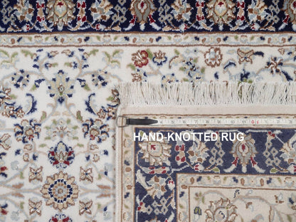 Nain Fine Oriental hand-knotted wool/silk rug in Ivory & Midnight Blue, 3' x 5'2" — SKU O092470 (view 8)