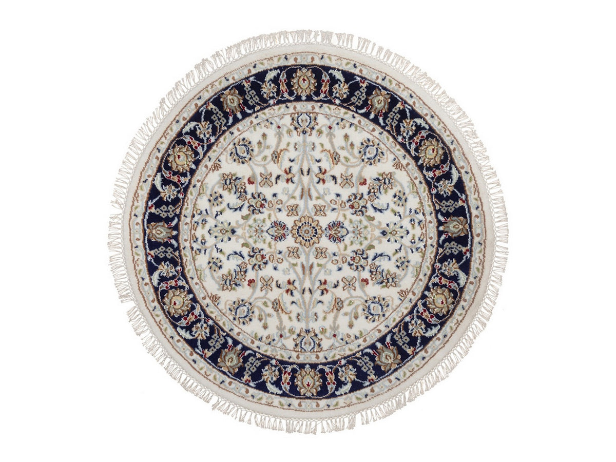 Nain Fine Oriental hand-knotted wool/silk rug in Ivory & Midnight Blue, 3'2" x 3'2" — SKU O092471