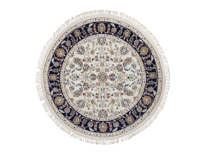 Nain Fine Oriental hand-knotted wool/silk rug in Ivory & Midnight Blue, 3'2" x 3'2" — SKU O092471
