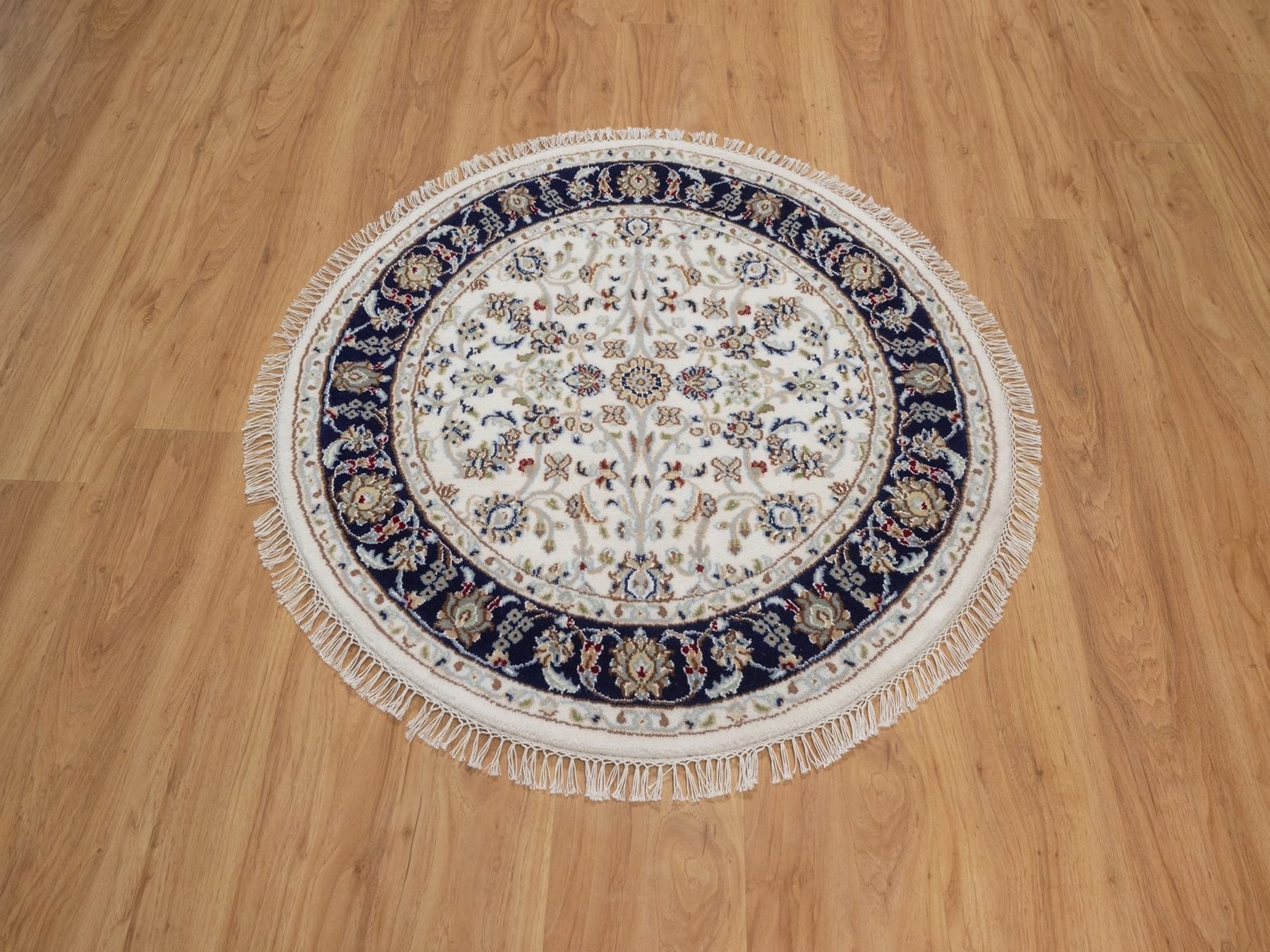 Nain Fine Oriental hand-knotted wool/silk rug in Ivory & Midnight Blue, 3'2" x 3'2" — SKU O092471 (view 2)