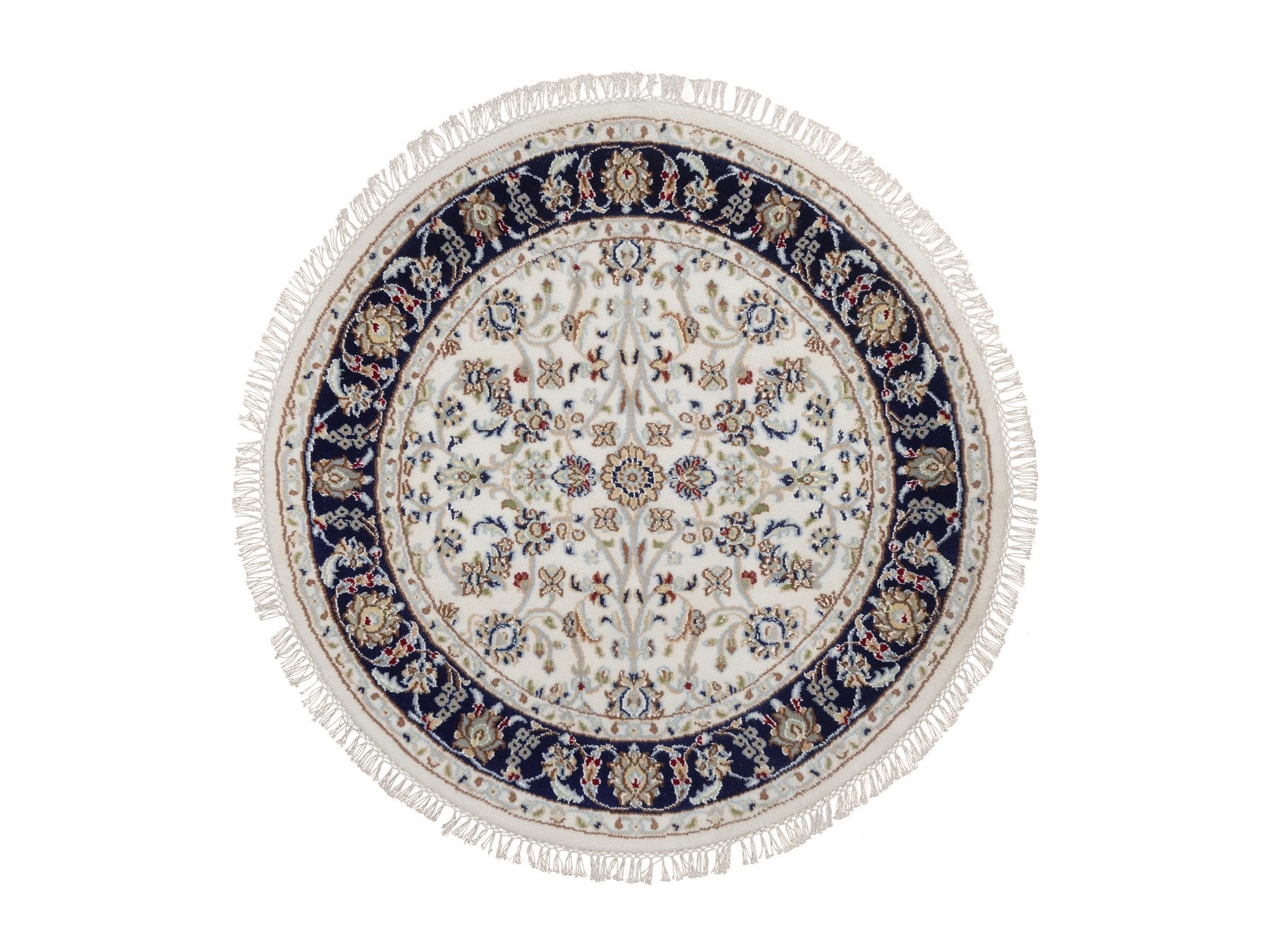 Ivory 3'3" x 3'3" Fine Oriental Hand knotted Wool/Silk Rug - Sku: O092472