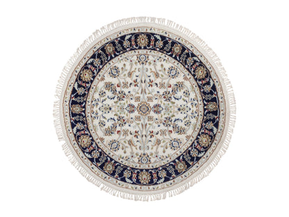 Nain Fine Oriental hand-knotted wool/silk rug in Ivory & Midnight Blue, 3'3" x 3'3" — SKU O092472