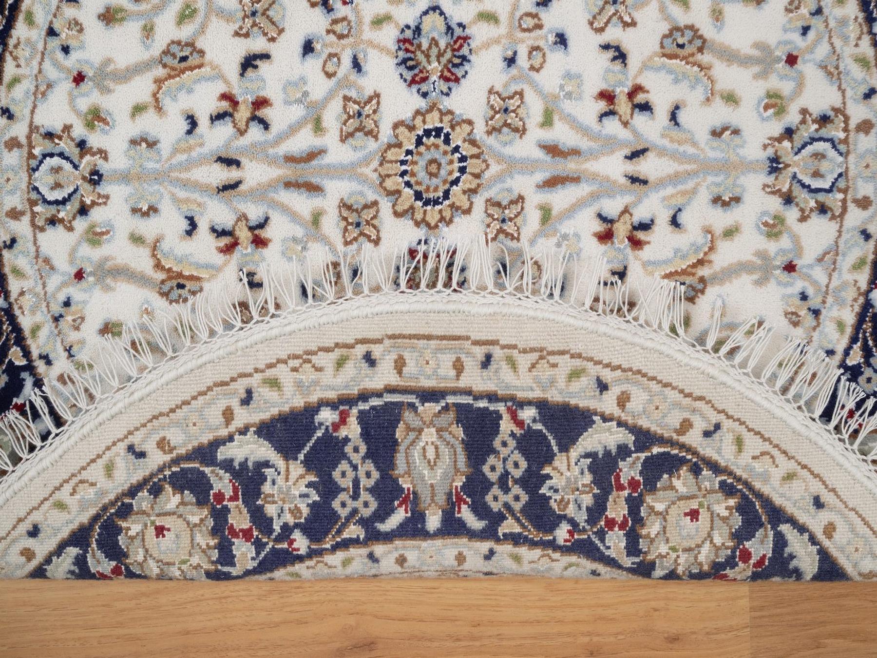 Nain Fine Oriental hand-knotted wool/silk rug in Ivory & Midnight Blue, 3'3" x 3'3" — SKU O092472 (view 3)