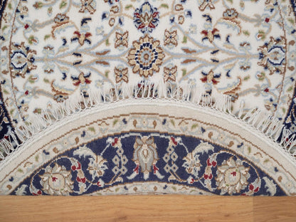 Nain Fine Oriental hand-knotted wool/silk rug in Ivory & Midnight Blue, 3'3" x 3'3" — SKU O092472 (view 3)